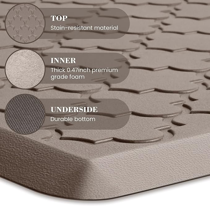 Kitchen Mat [2 PCS] Cushioned Anti-Fatigue Floor Mat Water Resistant Non-Skid Kitchen Mats and Rugs Ergonomic Comfort Foam Kitchen Rugs Standing Mat for Floor Office Sink (Khaki,20"x30"+20"x47")