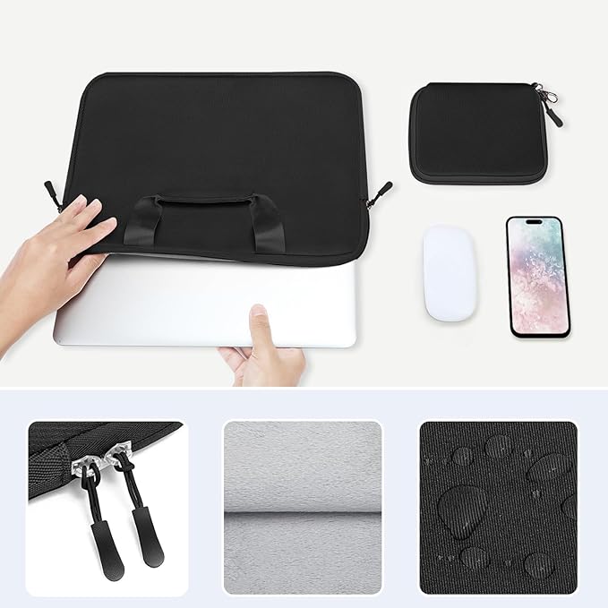 MOSISO Laptop Case 13.3 inch, 13-13.3 inch Laptop Sleeve Bag Compatible with MacBook Air/Pro 13 / Pro 14, HP Dell ASUS, Neoprene Carrying Computer Bag with Handle&Detachable Small Case, Black