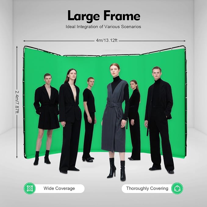 Green Screen Backdrop with Stand, 7.87ft x 13.12ft Large Chromakey Photography Background Support System, Adjustable Metal Frame w/Carrying Bag for Photo Studio, Video Shooting, Live Streaming