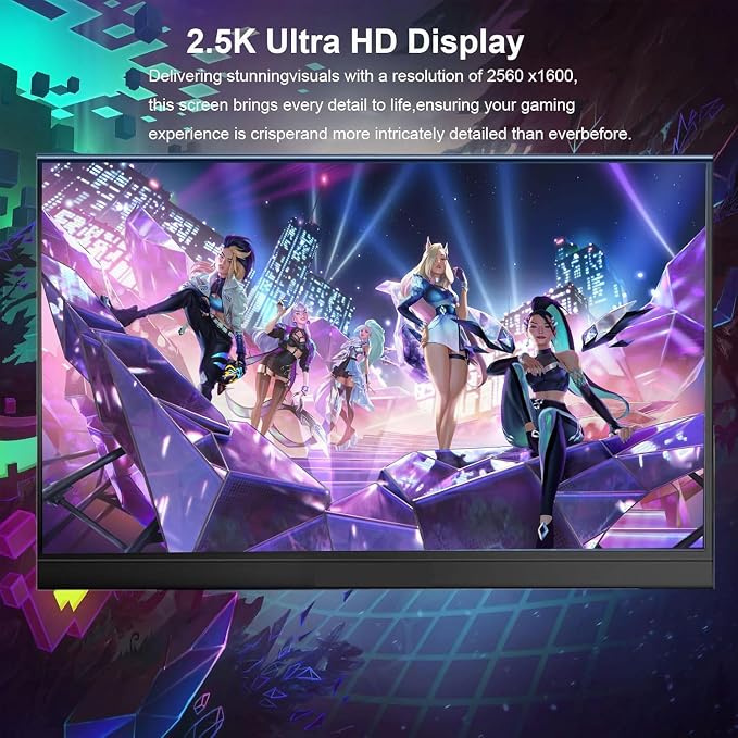 16" 2.5K 144Hz Portable Gaming Monitor 16:10 HDR Eye Careful,100% sRGB QHD2560x1600 Ultra-clear IPS Portable Monitor for Laptop with Built-in Speakers,External Second Screen for PC Phone Game Console