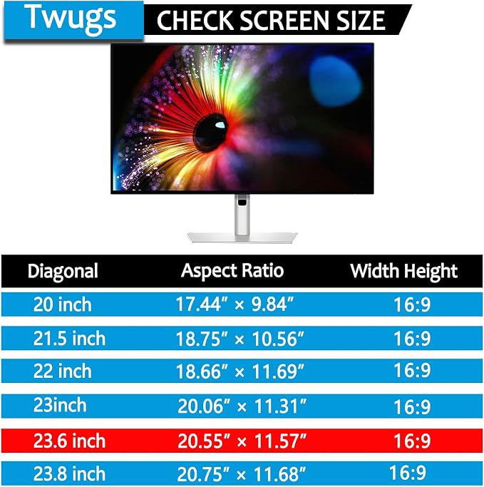23.6 Inch Computer Privacy Screen for 16:9 Aspect Ratio Widescreen Monitor, Eye Protection Anti Glare Blue Light Filter Shield, Removable Anti-Scratch Anti Spy Protector, 1 Pack