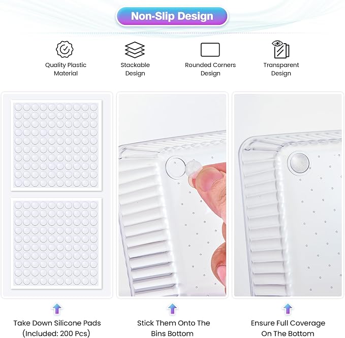 47 PCS Clear Plastic Drawer Organizer Set - 4 Sizes Makeup Organizer Desk Drawer Divider Bathroom Organizers and Storage Bins for Makeup, Jewelry, Gadgets, Office, Kitchen, Bedroom, Bathroom