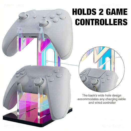 NiHome Iridescent Acrylic 2-Tier Universal Game Controller Headset Holder Stand for PS5 Xbox ONE Switch Colorful Controller Stand Gaming Accessories Anti-Slip Stable Acrylic Clear Headphone Holder