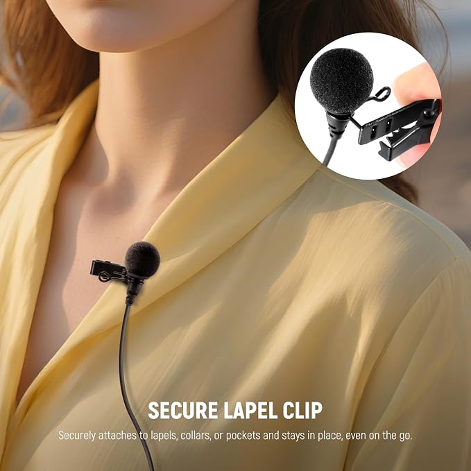 NEEWER ø4mm Mini Lavalier Microphone (2 Pack), Clip On Wired Condenser Lapel Lav Mic Set with 5ft/1.5m 3.5mm TRS Connector Compatible with DJI Mic 2 Rode Wireless Go II CM28 CM31 Camera, LM8