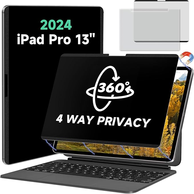 Magnetic 360° Privacy Screen Protector for iPad Pro 13 Inch 7/8th (2024/2025, M4/M5) Case Friendly Blue light Blocker Anti-glare Filter, Removable Film Support Apple Pencil-A2925 / A2926 / A3007