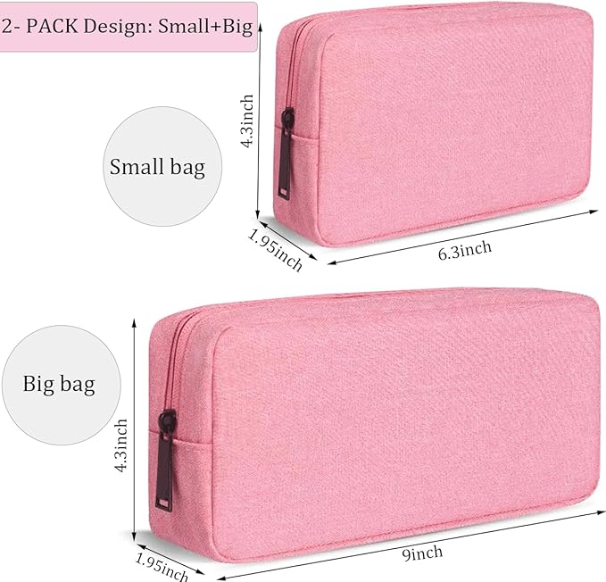 CAAORDKSO Electronic Organizer Bag, Travel Cable Organizer Bag Waterproof Portable Electronic Accessories Storage Multifunctional Case for Charger, Mouse, Power Bank, Cosmetics Kit (Small+Big, Pink)
