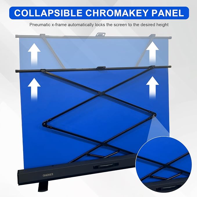 LIHONG 59.8 x 78.7in Blue Screen Collapsible Chroma Key Backdrop,Portable Retractable Photo Background with Stand for Video, Live Game,Streaming,Wrinkle Resistant Fabric,Pull-up&Down Style