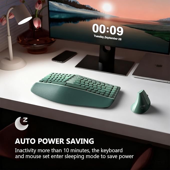 MOFII Wireless Ergonomic Keyboard & Mouse Combo – Split Curved Keyboard with Wrist Rest (All-Day Comfort) + Wireless Vertical Ergonomic Optical Mouse, Compatible with PC/Laptop/Desktop