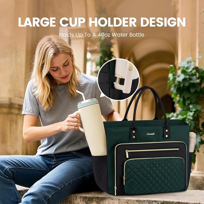 LOVEVOOK Laptop Tote Bag for Women With Large Cup Holder, Work Bags Teacher Nurse Computer Bag, 15.6 Inch Professional Briefcase Business Travel Large Purses Handbag, Diaper Bag With Multi-Pockets
