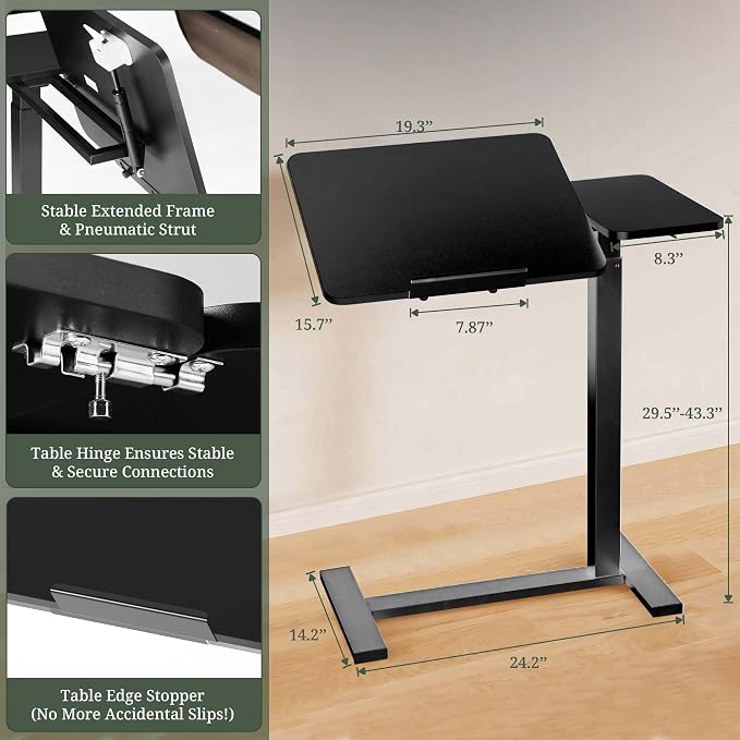 Mobile Standing Desk with Hidden Casters, Adjustable Height Desk, Portable Laptop Computer Table with Tilting Top, for Sit Stand Workstation, Compact and Sturdy for Home, Office, Dorm, Black