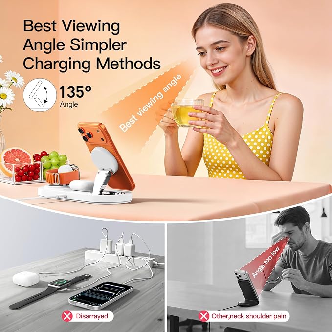 for AppleWatch 5W Fast Charger：3 in 1 Wireless Charging Station for Apple Mag-Safe Charger Stand,Fast Magnetic Wireless Charger Station for iPhone171615 14 13 12 Series,Airpods, Watch（Foldable