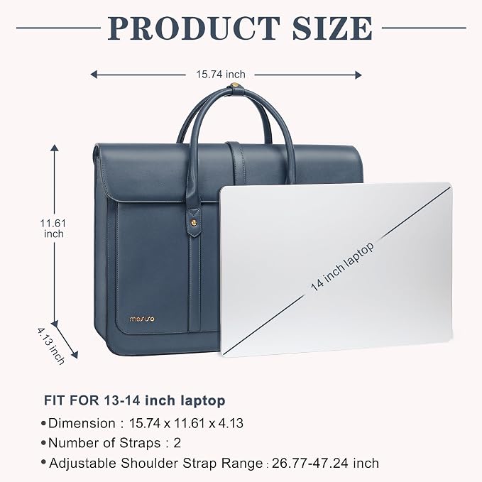 MOSISO Laptop Bag for Women, 13-14 inch PU Leather Laptop Shoulder Bags Convertible Backpack, 13.3 inch Messenger Bags Casual Handbag Work Briefcase Travel Computer Bag with Bowknot, Peacock Blue