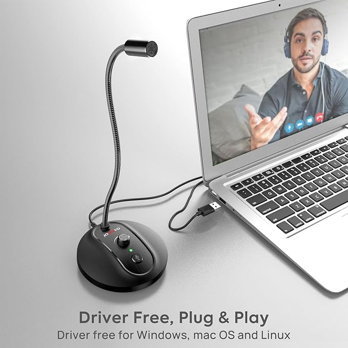 USB Computer Microphone with Mute Button, Plug&Play Condenser, Desktop, PC, Laptop, Mac, PS4 Mic -360 Gooseneck Design -Recording, Dictation, YouTube, Gaming, Streaming