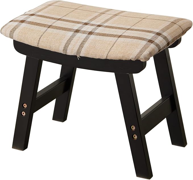 Kitsanery Foot Stool,Ottoman,Bamboo Small Sofa Foot Rest Under Desk,Extra Seating for Living Room, Bedroom and Kitchen (Black Stool Legs - Stripes Surface)