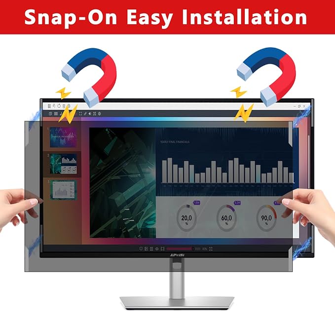 27 Inches Magnetic Computer Privacy Screen Filter | Privacy Shield | Anti Glare | Anti-Blue Light | Eye Protection | Snap On | Widescreen 16:9 Edge-To-Edge Monitor Protector