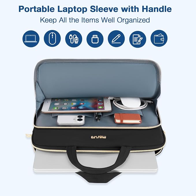 MOSISO Laptop Case 14 inch, 14 inch Laptop Sleeve Compatible with HP Lenovo Dell ASUS Acer, HP Stream, Dell Latitude, Lenovo IdeaPad, Wheat Ear Quilted Carrying Bag with Handle&Pocket, Black
