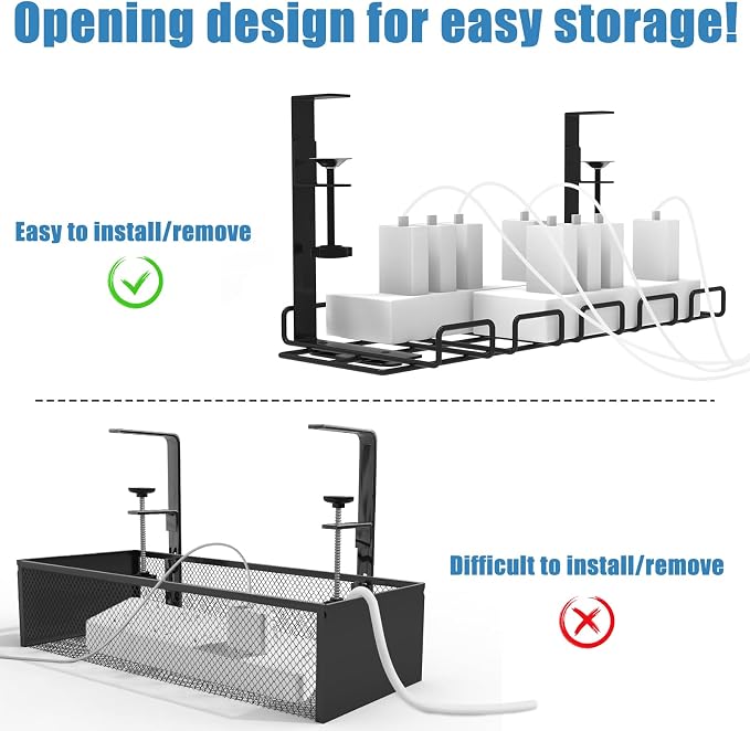 Under Desk Cable Management Tray, No Drill Steel Cord Organizer Kit with 52Pcs Different Essential Accessories for Home Office Standing Desk (15.7/13.4inch, Black)