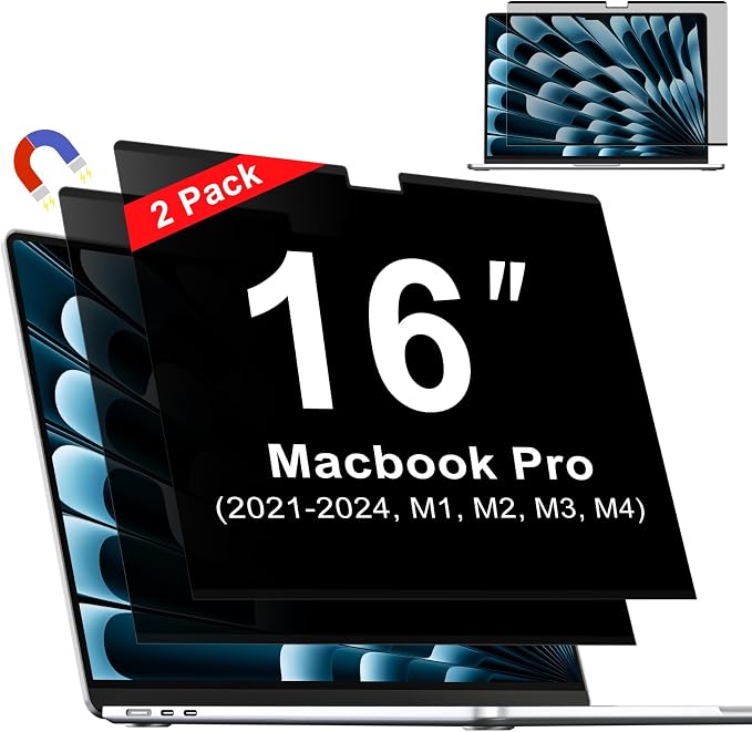 Magnetic Privacy Screen for Macbook Pro 16 Inch (2021-2026, M1, M2, M3, M4, M5), Removable Macbook Laptop Privacy Screen Protector, Anti Blue Light Glare Filter for Mac Pro 16.2" Laptop Computer