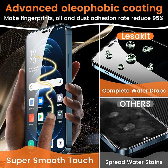 Lesakit 3+3 Pack Privacy Screen Protector for iPhone 12 Pro Max 6.7-Inch with 3 Pack Camera Lens Protector, Anti Spy Tempered Glass Film 9H Hardness Bubble Free Case Friendly
