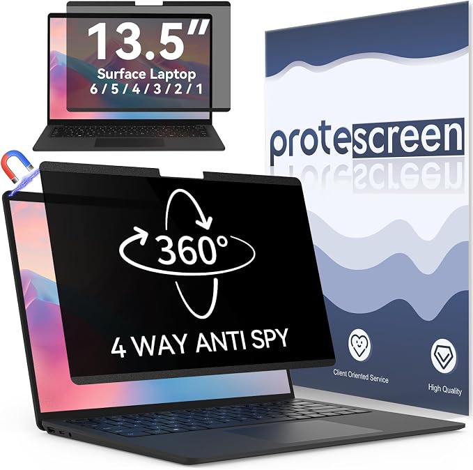 360° Magnetic Privacy Screen for 13.5 Inch Surface Laptop 6/5/4/3/2/1, 4 Way Privacy Removable Anti Glare Blue Light Filter Shield Film Anti Spy Black Laptop Protector Security Private