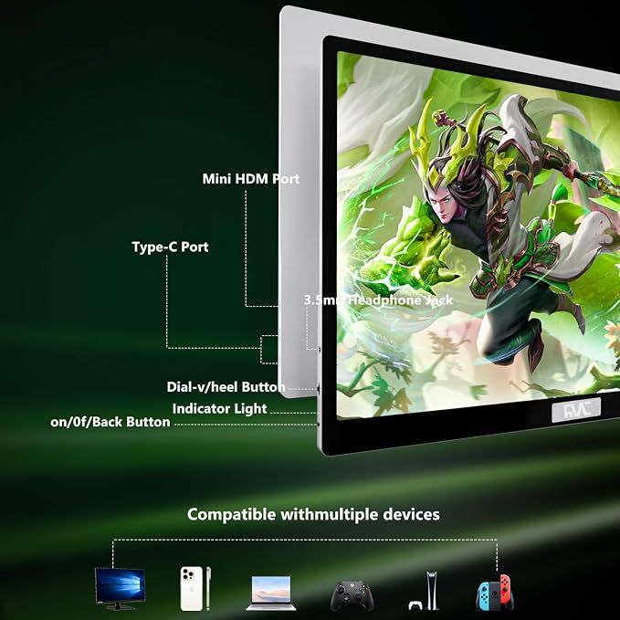 15.6 Inch 4K Portable Monitor, 3840x2160 Ultra HD USB-C HDMI Gaming Monitor, Slim Lightweight External Display with Built-in Speakers, Travel Secondary Screen for Laptop PC Mac Phone PS4 PS5 Switch