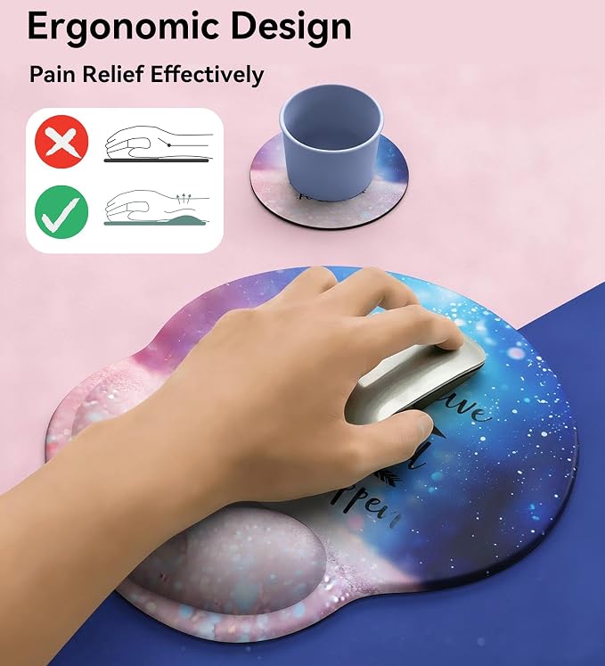 Ergonomic Mouse Pad with Wrist Rest,Mousepad with Wrist Support - Cute Gel Portable Mouse Pads for Desk Laptop,Computer,Office & Home Decor-(Glittery Pink)