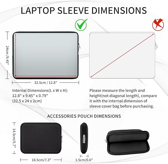 RAINYEAR Laptop Sleeve Case Compatible with 13.3 Inch Notebook Computer Tablet Chromebook 14" MacBook Pro/Max M1 M2 M3 M4 M5 Soft Carrying Bag Zipper Protective Cover with Accessories Pouch(Black)