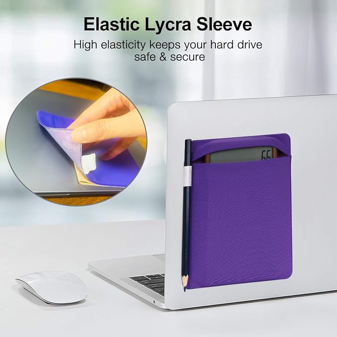 RIVEENY Pocket Pouch for Laptop with Reusable Adhesive, Portable Hard Drive Sleeve for Laptop, SSD Solid State Drive, Stick on External Hard Drive Carrying Case