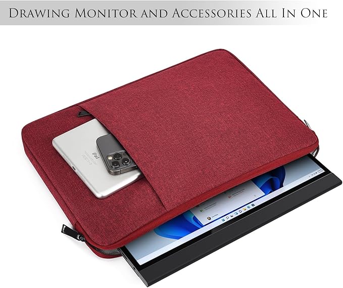 Portable Monitor Case 15.6 Inch, 16.1 Inch Carrying Monitor Sleeve Bag Compatible with Lepow GTEK ViewSonic KYY AOC 15.6" USB-C Portable Display Monitors, 15"x10.8" Wine Red