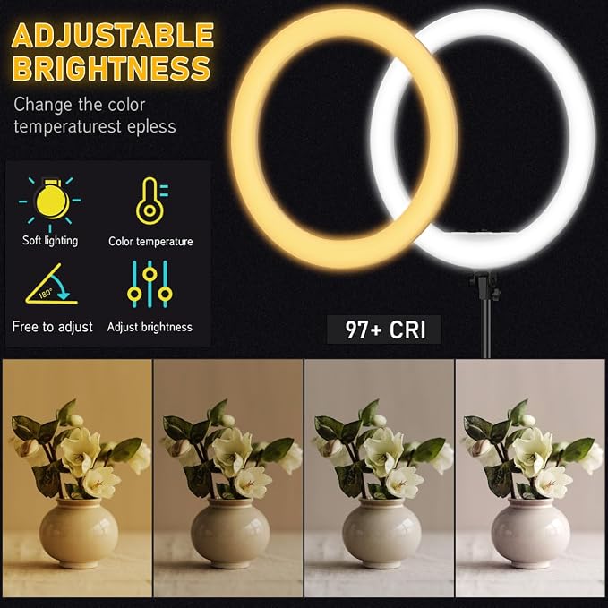 Hagibis 21 inch Ring Light with Stand Outer 55W 5600k Dimmable LED Light, Tripod Stand,and Phone Holder，Remote Controller,Carrying Bag ，CRI 97+ 2540lux, for Streaming Home Office Zoom Call Lighting