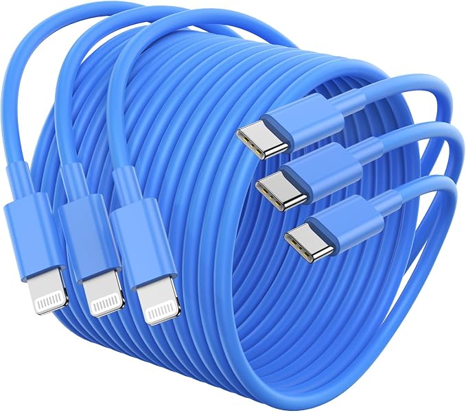 3Pack USB C to Lightning Cable 10FT, Fast Charging Cord for iPhone 14, Replacement for Apple Original Charger Cable for iPhone 14 13 12 11 Pro 11 XS MAX XR 8 7 6s Plus-Blue