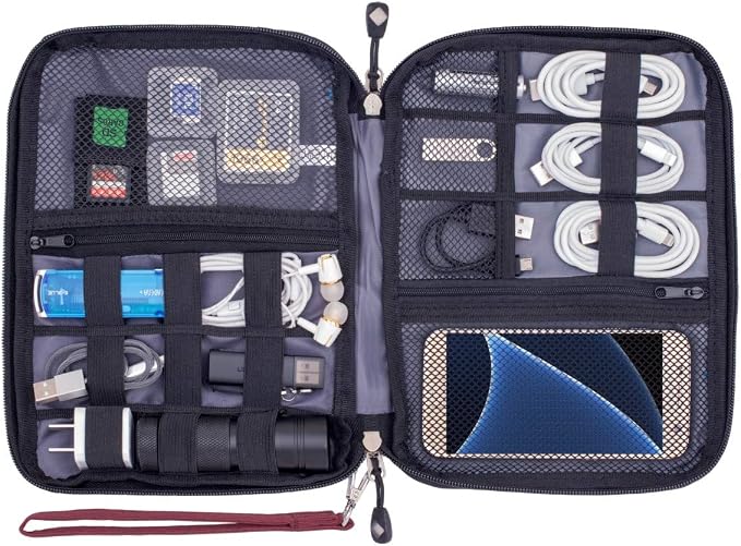Travel Cable Organizer Bag Waterproof Portable Electronic Accessories Organizer for USB Cable Cord Phone Charger Headset Wire SD Card with 5pcs Cable Ties(Red)