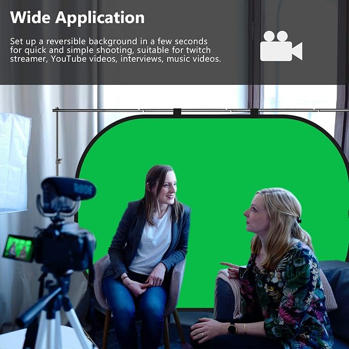 5x6.5ft Pop Up Green Screen, 2-in-1 Blue & Green Collapsible Chroma Key Backdrop for Live Streaming, Zoom Calls, Photography