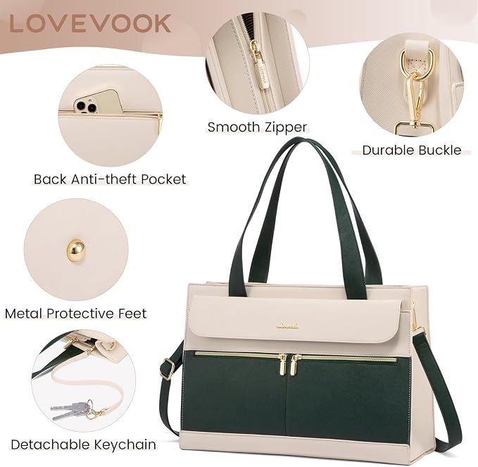 LOVEVOOK Laptop Tote for Women - 15.6 Inch Professional Leather Computer Briefcase with Waterproof Handbag Shoulder Bag Large Capacity Business Teacher Office Crossbody Purse
