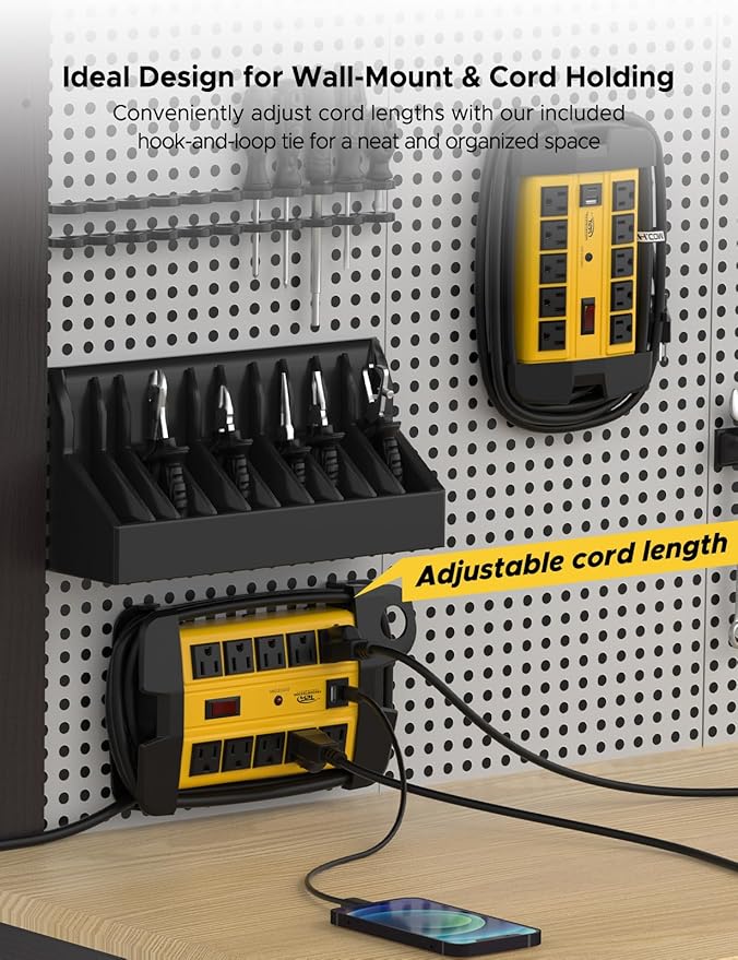 CRST Heavy Duty Power Strip with USB-C,10-Outlet Metal Surge Protector Power Strip with 6FT Cord(2800J),15A Circuit Breaker, Wall Mount, Cord Management, ETL Listed (6FT 2USB 2800J)