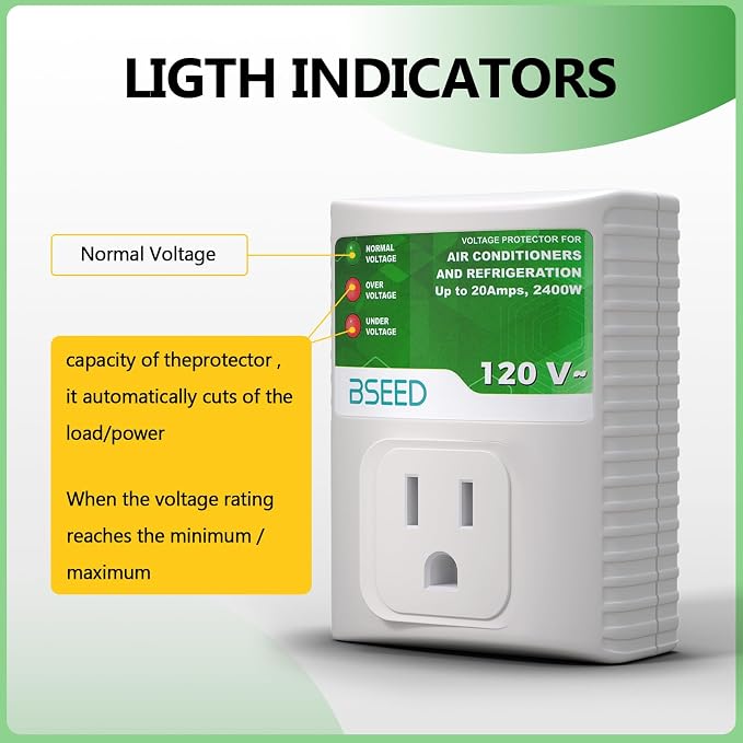 BSEED Surge Protector, Surge Protector Outlet for Refrigerator, Wall Power Voltage Protector Plug in for TV, Computer, Washing Machine, Freezer and Home Appliances, 120VAC, 20Amp, 2400Watts, 2 Pack