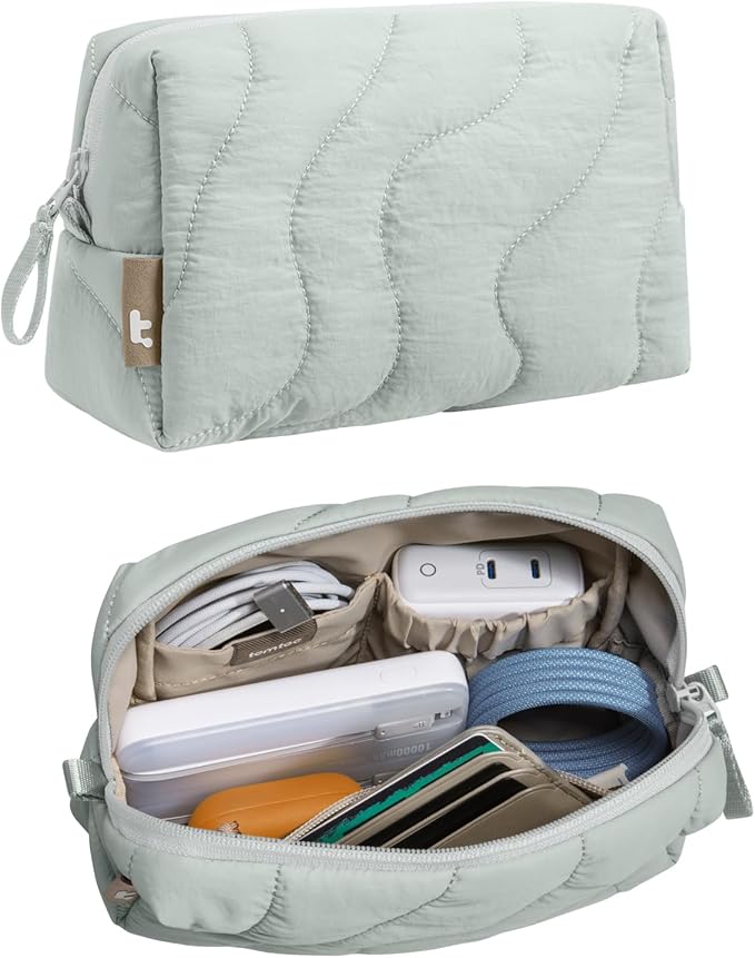 tomtoc Electronics Organizer Travel Case, Soft Puffy Organizer Bag Birthday Gifts Travel Essentials for Women Girls, Portable Accessory Tech Pouch Storage for Charger, Cord, Cable, Phone