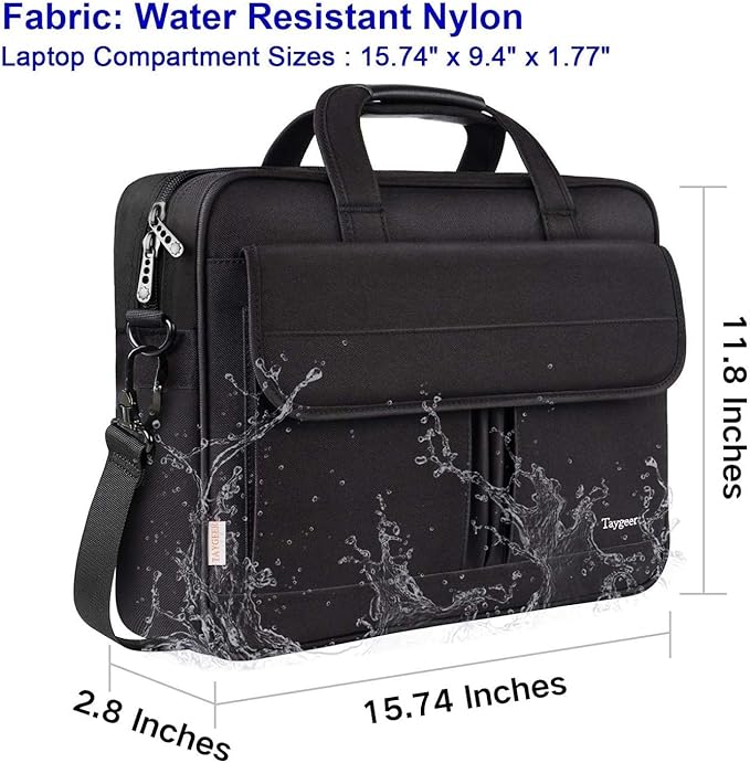 Taygeer Laptop Bag 15.6 Inch, Business Briefcase Gifts for Men Women, Water Resistant Messenger Shoulder Bag with Strap, Premium Office Bag, Carry On Laptop Case for Notebook/Computer/Laptop, Black