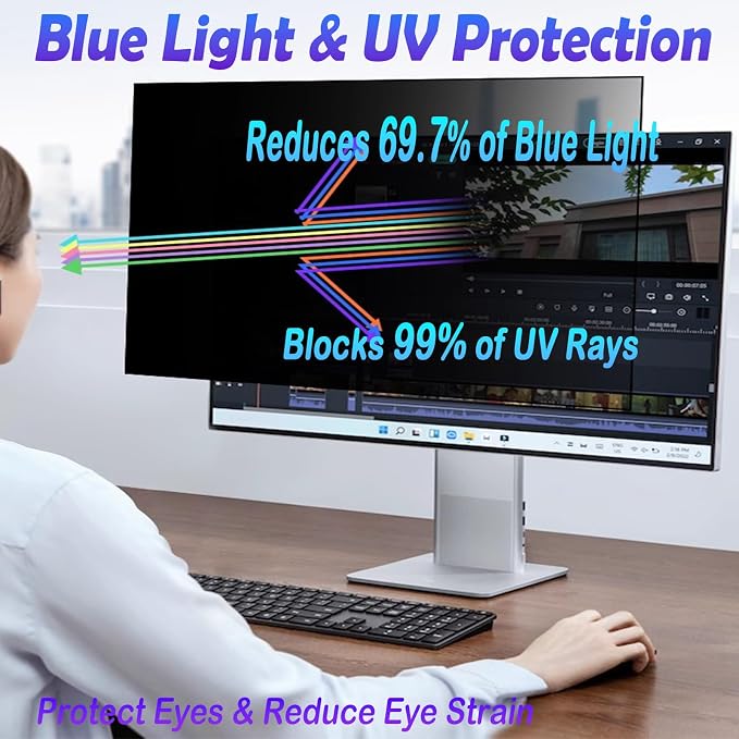22.5 Inch Anti-Spy Privacy Screen Filter for Laptop and PC Monitor 16:10, Blue Light Blocking Anti-Glare Protector Film, Reversible Easy Install Slide-Mount Design (22.5 Inch Widescreen(16:10))