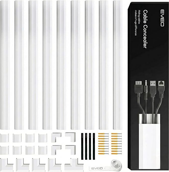 Cord Covers for Wires on Wall - 150in Cable Management Cable Hider - Cord Hiders for TV On Wall - Paintable Cable Concealer - Wire Covers for Cords - 10X (L16 x W1.1 x H0.55) - Large | White