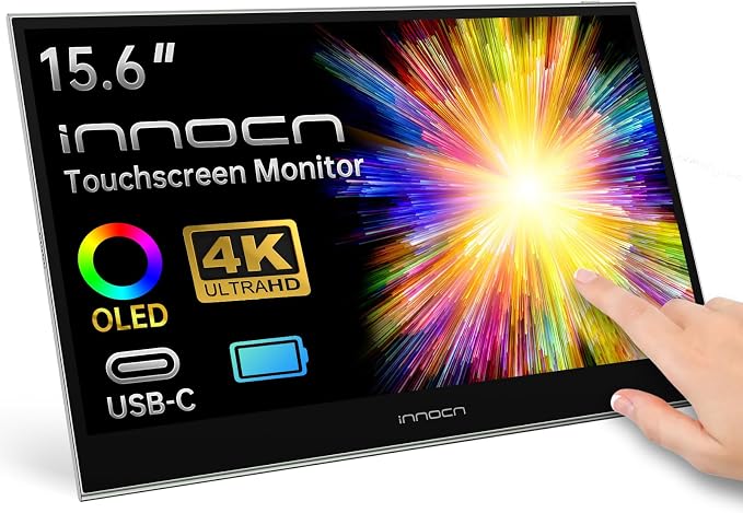 INNOCN 15.6 inch Portable Monitor Touchscreen 4K OLED PU15-Pre USB Type C HDMI External Monitor with Battery for Laptop PC Mac Tablet PS4 Xbox Switch