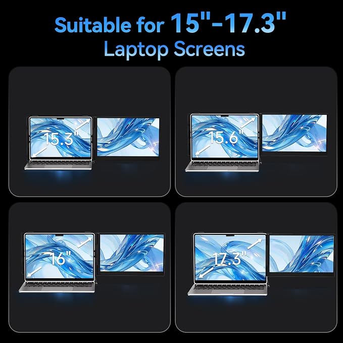 Laptop Screen Extender, 15.3" 16:10 IPS 100% sRGB Portable Travel Monitor for Laptop, FHD 1200P External Display Screen, Dual Screen Attachment Plug & Play for Mac Windows