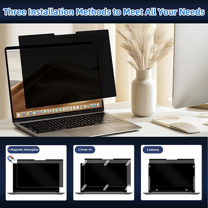 Magnetic Laptop Privacy Screen 15.6 Inch 16:9 Removable Notebook Laptop Privacy Filter Shield and Protector [Anti-Spy/Glare] Film for 15.6 inch (Width x Height: 351mm x 204mm)