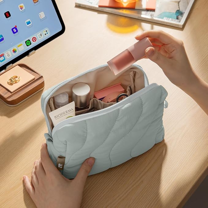 tomtoc Electronics Organizer Travel Case, Soft Puffy Organizer Bag Birthday Gifts Travel Essentials for Women Girls, Portable Accessory Tech Pouch Storage for Charger, Cord, Cable, Phone