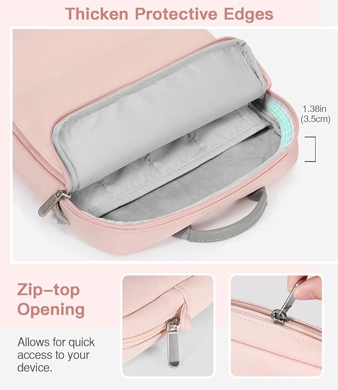 MoKo 13 Inch Tablet Sleeve Bag, Fits with 13 Inch New iPad Pro M5 & Air M4/M3, iPad Pro 12.9 M2&M1,Surface Laptop Go 12.4,Galaxy Tab S8+/S9+ 12.4,Handle Carrying Case with Shoulder Strap, Pink