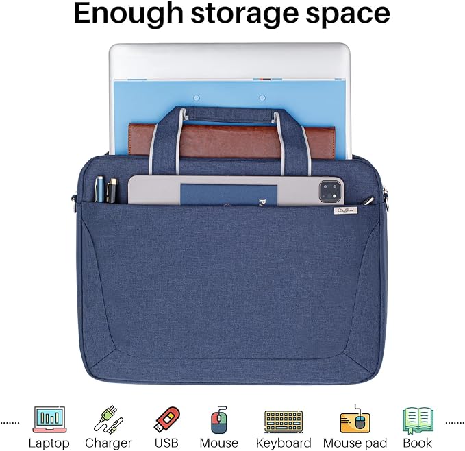 BAFFINA 15.6 16 Inch Laptop Shoulder Bag for Men Women,Waterproof Computer Carrying Case Messenger Bag with Strap,Laptop Briefcase for 14-15-16 Inch MacBook/Chromebook/Notebook Hp Dell Acer Asus,Blue