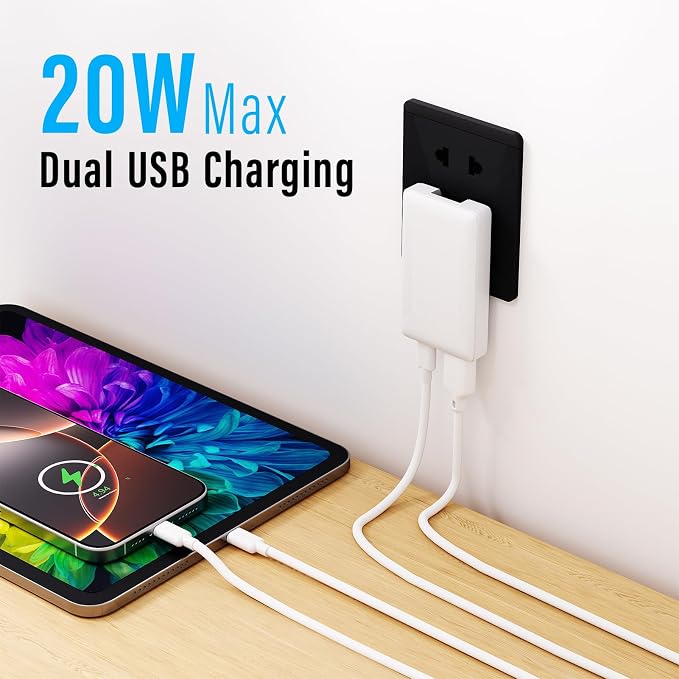 BUDI 20W Extra Slim Portable Wall Charger 2-Port Wall Charger Convenient Travel Accessories Compatible with MacBook and IPad iPhone Samsung Galaxy USB C Laptop Switch, Etc. (20W USB-A&Type-C)