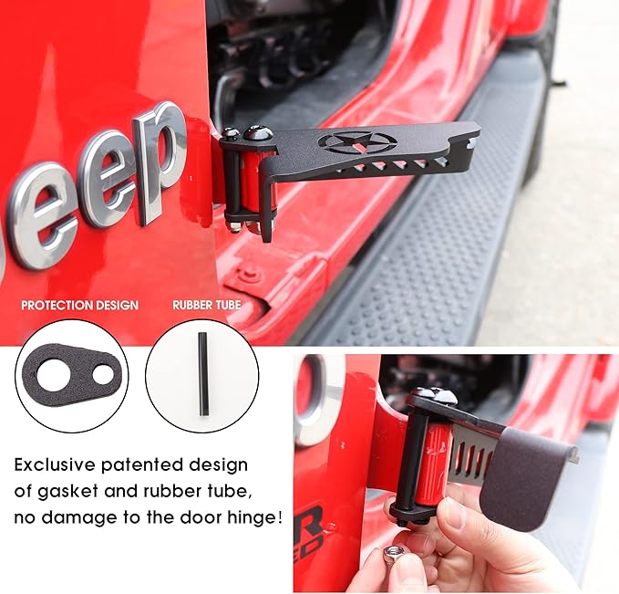 sukemichi Foot Pegs Doors Off for Jeep JK JL JT, Exterior Foot Rest Pedals Door Hinge Foot Pegs for 2007-2025 2026 Jeep Wrangler JK JL 4XE Gladiator JT Accessories, Steel, 1 Pair (Star)