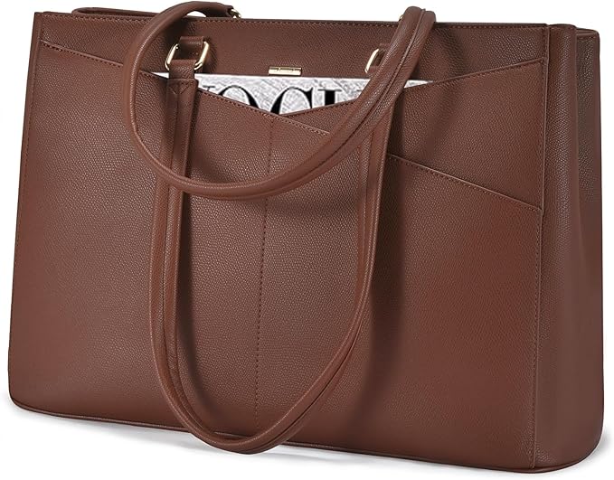LOVEVOOK Laptop Bag for Women 15.6 Inch Tote Bags Waterproof Leather Briefcase Computer Women Business Office Work Bag,Red Brown