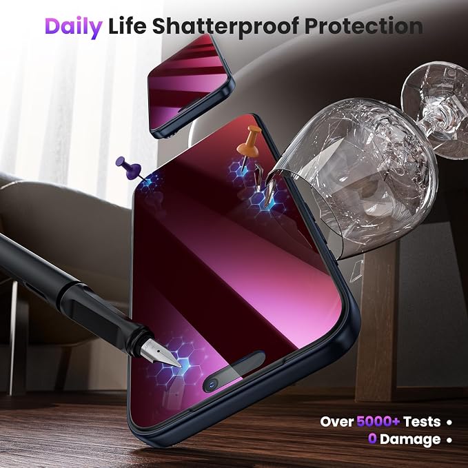 WSKEN for iPhone 17 Pro Privacy Screen Protector - Purple Gradient Anti Blue Light Eye Protection [Auto-Dust Removal] Shatterproof Tempered Glass Screen Protector 17 Pro, 2 Pack